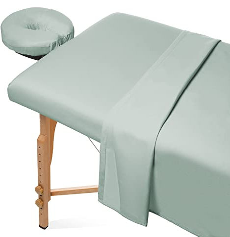 Saloniture Set di lenzuola per lettino da massaggio, in microfibra, di alta qualità, include lenzuola piatte e con angoli e copertura per poggiaviso, verde acqua