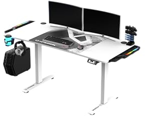 ULTRADESK - Level V2 Höhenverstellbarer Schreibtisch - Elektrischer Computertisch - 140x68 cm, für Gaming, Büro, Homeoffice - Set mit XL-Mauspad, LED RGB - Weiß Led