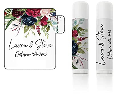 Chapstick-Etiketten, personalisierbar, Hochzeits-Lippenbalsam, Blumenmotiv, Brautjungfer, personalisierter Lippenbalsam, Hochzeits-Lippenbalsam, Junggesellinnenabschied, Gastgeschenke (5,4 x 5,4 cm,