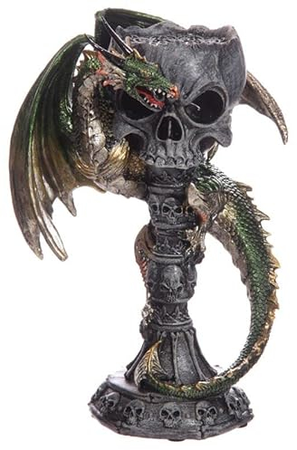 Bougeoir Coupe Crâne et Dragon Légende Noire Décorative Calice Vert ou Violet Fantaisie Gothique (Vert)
