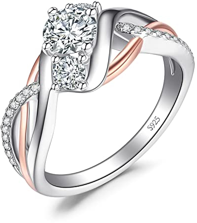 JewelryPalace Klassisch Infinity Rundschliff Zirkonia Bypass 3 Stein Ring Damen, Verlobungsringe Silber 925 Damen,Unendlichkeit Knoten Promise Ring Rosegold Frauen,Welle Schmuck Simulierter Diamant 58