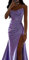 ORANDESIGNE Abito da Sera in Raso Lungo Sexy Donna Vestito Elegante Abito Senza Manica Abito Aderente Sexy Scollo a V Vestito da Cocktail Abito da Sera con Spacco Festa Cerimonia A Viola XS