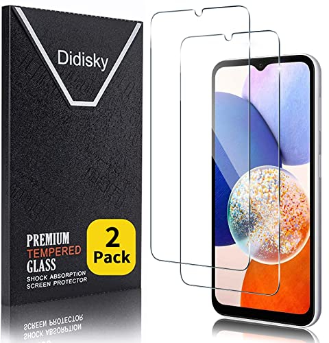 Didisky 2-Unidades Cristal Templado Protector de Pantalla para Samsung Galaxy A14 4G, A14 5G 6.6'', Antihuellas, Sin Burbujas, Fácil de Limpiar, 9H Dureza, Fácil de Instalar, Transparente