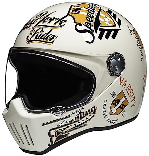 Retro-Mode-Integral-Motorradhelm, Vintage-Motocross-Helm, DOT/ECE-zugelassener Motorrad-Straßenfahrradhelm mit klarer Sonnenblende für Erwachsene Männer und Frauen,C,L
