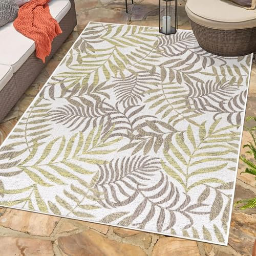 Carpetsale24 In & Outdoor Teppich Wetterfest Skandinavisch Design Beige 80 x 150 cm Läufer - Waschbarer Küchenteppich Wesserfest Palmen Design Flachgewebe Teppiche für Balkon Terrasse Küche Wohnzimmer