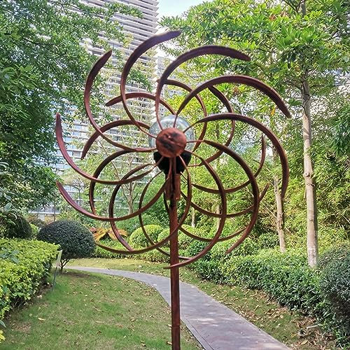 SJASD Solaire Moulin À Vent Metal,Éolienne À Vent de Jardin avec Boule de Verre à énergie Solaire à éclairage LED,éolienne Métallique Cinétique,Ornement décoratif de pelouse Moulin à Vent