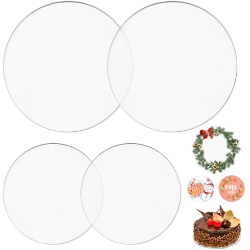 4pcs Base para Tartas Acrílico - 15 cm y 20 cm,Bandeja para Tartas Tableros,Tablero Redondo para Tartas,Tablero para Pastel Transparente Reutilizable,Discos de Pastel Cake Board para Tartas de Crema