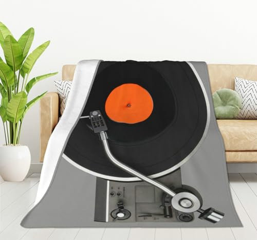 HGOD DESIGNS Retro Vintage Vinyl Schallplatte Flanell Fleece Bettdecke Überwurfdecke Leichte Gemütliche Plüschdecke für Schlafzimmer Wohnzimmer Sofa Couch 130 x 150 cm