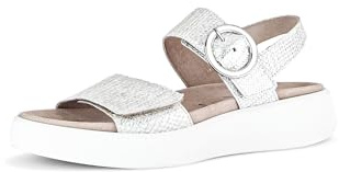 Gabor Damen Plateausandalen, Frauen Sandalen,Wechselfußbett,Moderate Mehrweite (G),Strandschuhe,Dicke Sohle,Ice (Silber/w),41 EU / 7.5 UK