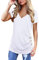 Jescakoo Damen T Shirt Oversize Sommer V-Ausschnitt Sexy Oberteile Tops lässige Basic Kurzarm lang Tunika Casual Bluse mit Knopf Weiß L