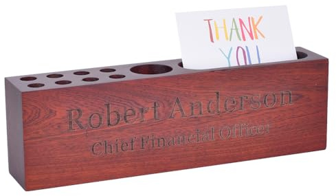 Personalisiertes, multifunktionales Namensschild aus Holz mit Visitenkartenhalter und Stifthalter, kostenlose Gravur (Sapel)
