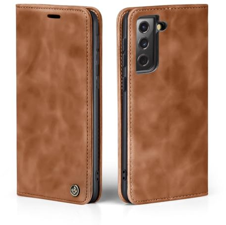 LBH Handyhülle für Samsung Galaxy S24 in Hellbraun mit Karten- und Geldfach Smartphone Hülle mit Standfunktion Flip Case Schutzhülle Magnetverschluss Vintage