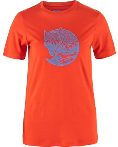 Fjällräven Damen Abisko Wool Fox SS T-Shirt, Flame Orange/Ultramarine, M