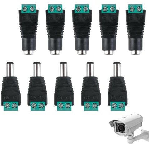 5 Pairs Premium 2.1 X 5.5mm Connector 12V Male Female DC Barrel Jack Power Connector Screw Terminal Adapter Socket Plug Kit for CCTV Security Camera Led Light Strips or Other DC 5V-24V Devices