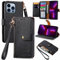 VEEMOS Zipper Wallet Case for Apple iPhone 13 Pro Max Phone Case with Purse Card Holders RFID Blocking Leather Flip Case Book Cover Wrist Strap Women - Black