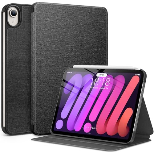 DTTO Case for iPad Mini 7/6, 8.3 Inch Fabric Texture Hard Back Cover with Auto Wake/Sleep, Supports Apple Pencil Charging, Black