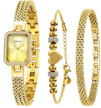 BERNY Uhr für Frauen Armband Uhren Diamant akzentuiert Fall 3ATM wasserdicht