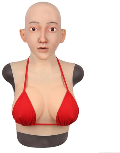 Oppaionaho Crossdresser-Silikon-Frauenmaske mit C-Cup-Brustformen, realistische Gesichtsmasken für Cosplay Drag Queen (#03,Cotton Filler)