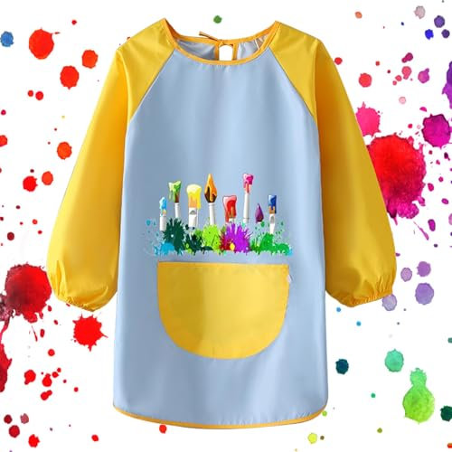 SHIQUAN Malschürze Kinder,Malkittel,Wasserdich Langarm Malschürze für 6-12 Jahre,Bastelschürze Kinder für Schule Kunst Malerei Kochen Essen Laboraktivität