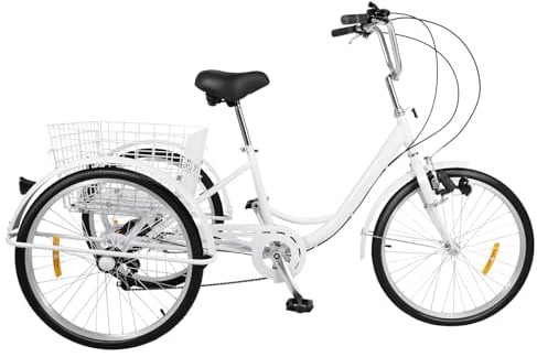 CLEADONG Dreirad Für Erwachsene 24 Zoll Klappbar, 6 Gänge Dreirad Fahrrad Tricycle, 3 Rad Fahrrad Für Erwachsene Senioren, Höhenverstellbar Weiß