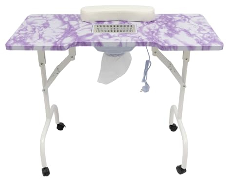 Dekltus Nageltisch mit Absaugung, Maniküretisch mit 4 Universelle Räder unb Staubsaugerbeutel, Nagelstudio Tisch für Haushalte, Nagelstudios, Schönheitssalons, Büros - 95×48×72cm (Weiß,Lila)
