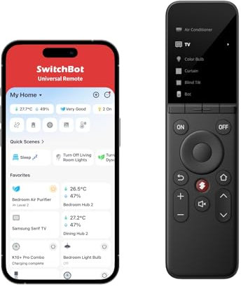 SwitchBot Universal Remote Control with Customizable APP, All-in-one Smart Remote Control, Control IR/Bluetooth Devices, Compatible with AC/Apple TV/Fire TV/SwitchBots and More, Black