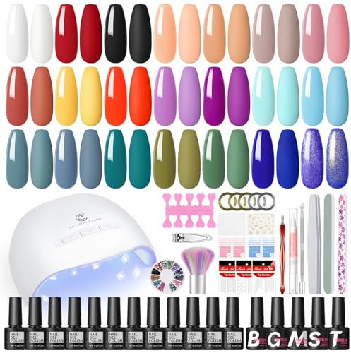 COSCELIA Nägel Starterset mit UV Lampe, 20 Farben UV Nagellack Set mit Base Top Coat Gelnägel Starterset für Nail Art Salon zu Hause