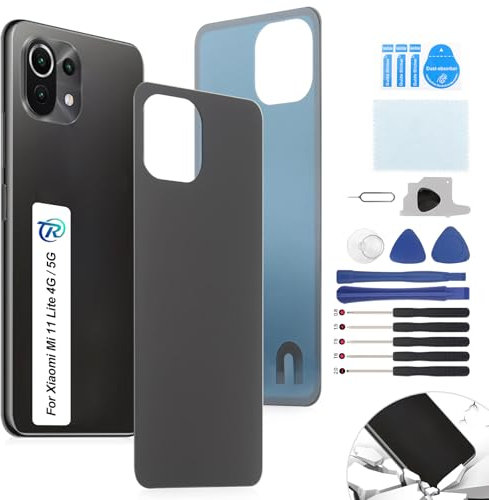 RongZy Ersatz für Xiaomi Mi 11 Lite 4G /5G/ Mi 11 Lite 5G NE Backcover Akkudeckel batterietür Gehäuse Rückseite mit Tool kit (Schwarz)