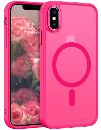DUEDUE for iPhone XS Max Case Powerful Magnetic【Fit for MagSafe】Shockproof Protection Strong Magnetic Wireless Charging Anti-Scratch Translucent Matte Back Case Cover for iPhone XS Max 6.5, Hot Pink