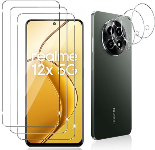 Datree 3 Pièces Verre Trempé pour Realme 12 5G/Realme 12x 5G, 3 Pièces Caméra Arrière Protecteur,9H Dureté/Anti-Rayures/Sans Bulles/Ultra Résistant,Protection écran