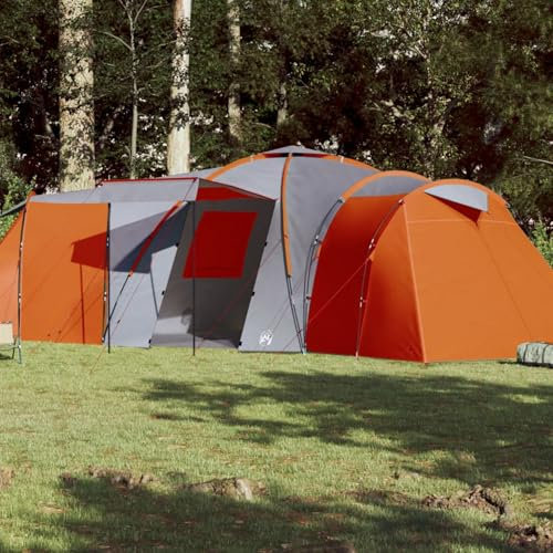 Homgoday Campingzelt 12 Personen Familienzelt Modern Gruppenzelt Festivalzelt Camping Zelt Gartenzelt Zelt für Camping Reise Trekking Garten Grau & Orange 840x720x200 cm 185T TAFT