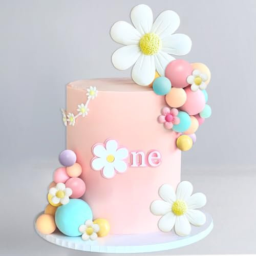 42Pcs Boho Daisy Flower Cake Topper Mini Balls Cake Decorations Retro Groovy Cake Toppers for Women Girls Kids Birthday Baby Shower Wedding Daisy Flower Hippie Themed Party Supplies