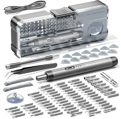 ANVANAN 88 in 1 Electric precision Screwdriver set,Magnetic drill and storage, Mini Electric Screwdriver,Rechargeable, Suitable for mobile phones, Cameras, Laptops, Watches, DIY Repairs - GREY