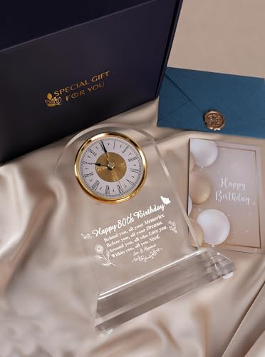 DEEWISH 80th Birthday Gift Quartz Desk Clock – Elegant Home Blessing Decoration for Parents, Grandparents, Friends, Mom, Dad, Happy 80 years Birthday Decoration For Women Men