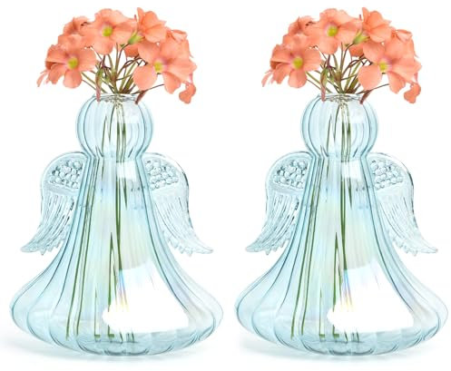 XXXFLOWER Engel-Glasvasen, hängende Pflanzen-Anzuchtstation, einzigartige blaue Engelsflügel, Naturdekoration, Vintage-Stil, Glasflaschen mit Engel-Ornament, Zimmerpflanze, Terrarium, Fensterbank,