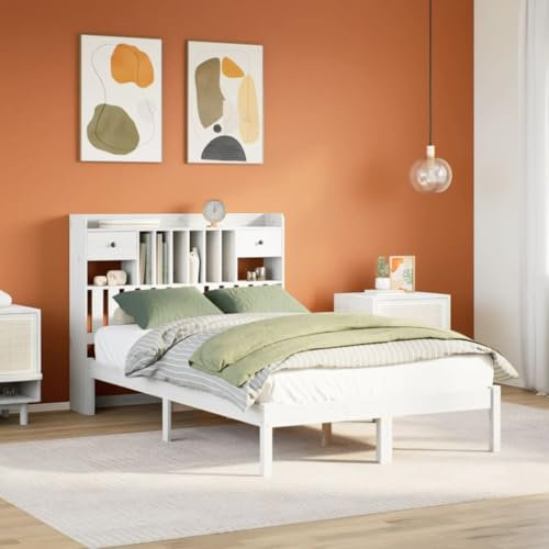 vidaXL Bookcase Bed without Mattress White 135x190 cm Double Solid Wood