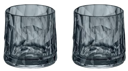 Koziol Superglas Club No. 2, 2 Stück, 250 ml, Whiskeyglas aus kristallklarem Kunststoff, luxuriös, unzerbrechlich, wiederverwendbar, Party, Camping, 2er Set (Transparent Grau)