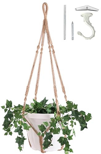Shineloha Suspension XXL en macramé pour pot de 38,1 cm + crochet | Pot de fleurs extra large pour plantes d'intérieur | Pot de fleurs non inclus (XXL, jute)