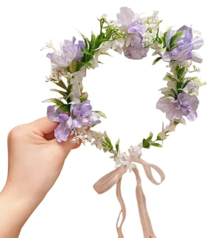 WANYI Blumenkranz Haare Kinder Blumen Haarschmuck 25 * 28 * 6cm Haarreifen Stirnband Haarband Niedlich Haarkranz Kommunion Blumenkrone für Damen Hochzeit Party(Lila)