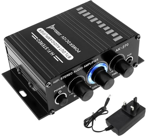 ePathChina Stereo Audio Amplifier, Mini Power Amplifier with Power Supply, 12V 2 x 20W 2 Channel Class D Hi-Fi Amplifier with AUX/USB/SD Input for Home, Car, Karaoke