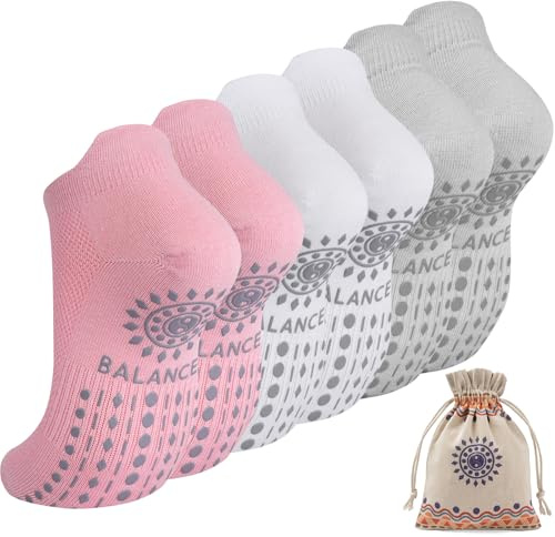 ILovDaisy Pilates Yoga Socken Damen 39-42, Stoppersocken Rutschfeste Socken | Anti-Rutsch Sneaker Socken Yogasocken, Antirutschsocken mit Noppen für Trampolin Gymnastik Fitness Krankenhaus Zuhause 3Paar