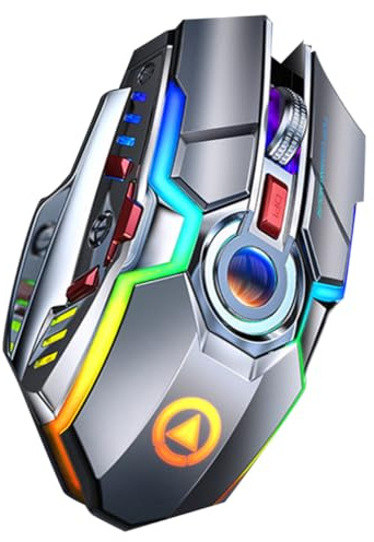FUNNETOYU Souris de Jeu 7 Touches Rechargeable sans Fil 2,4 Ghz, RGB ABS | Silencieuse, Prise en Main Confortable, Portée 15m, Port USB et Batterie Intégrée