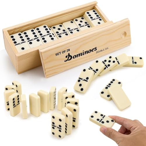 VAIAV Lot de 28 dominos pour adultes avec boîte en bois pour jeux en famille et voyages (2 à 4 joueurs)