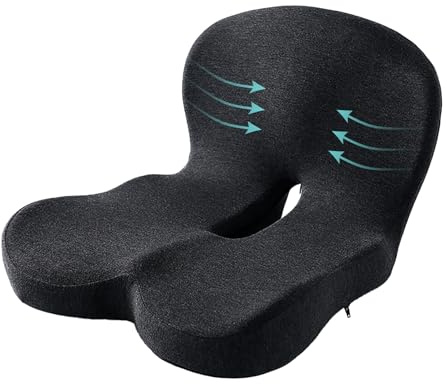 SICOUSOK Memory Foam Seat Cushion for Truck Drivers Office Chairs Wheelchair Ergonomic Seat Cushion for Back, Tailbone, Pressure Relief Pad for Long Sitting, Car Seat Desk Chair Use