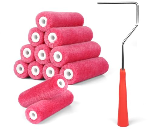 RAWILL Mohair Paint Roller 4 Inch, 12 PCS Small Paint Roller Kit with Frame Lint-Free & Shed-Resistant Ideal for Painting/Door/Wood/Cabinets/Corners and Walls