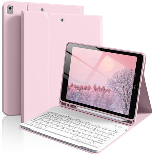 IAMKHO Keyboard Case for iPad 9th/8th/7th Generation 10.2 Inch, Pink | for iPad Air 3rd Gen/iPad Pro 10.5 inch with Pencil Holder, Slim Detachable Wireless Bluetooth Keyboard