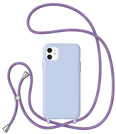 ZTOFERA Crossbody Lanyard Case for iPhone 11 (6.1), Liquid Silicone Protective Phone Case with Strap Adjustable Neck Cord Necklace Soft Cover, Violet