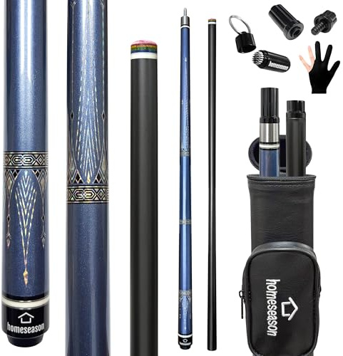 HomeSeason Queue de billard en fibre de verre - 147,3 cm - 538,6 g - Bâtons de billard professionnels à faible déflexion avec étui de queue de billard 3/8 x 8 broches - Pointe en cuir de 13 mm