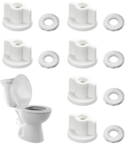 Whispern Cloud 6 Set Toilet Seat Back Nut & Washer Kit | Plastic & Metal Toilet Seat Fixing Nuts for Top Mount Hinges, Corrosion Resistant for Bathroom Toilet Repairs