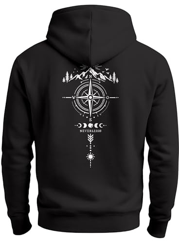 Neverless® Herren Hoodie Kompass Design Rückenaufdruck Outdoor Symbole Kapuzen-Pullover Männer Fashion Streetstyle